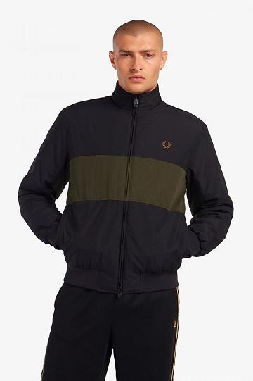 Black Fred Perry Colour Block Padded Brentham Men's Jackets | PH 1183EBCX